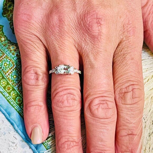 Natural Aquamarine Diamond Ring 6.5 14k W Gold 1.46 TCW Certified $2,950 217850 - Picture 5 of 8